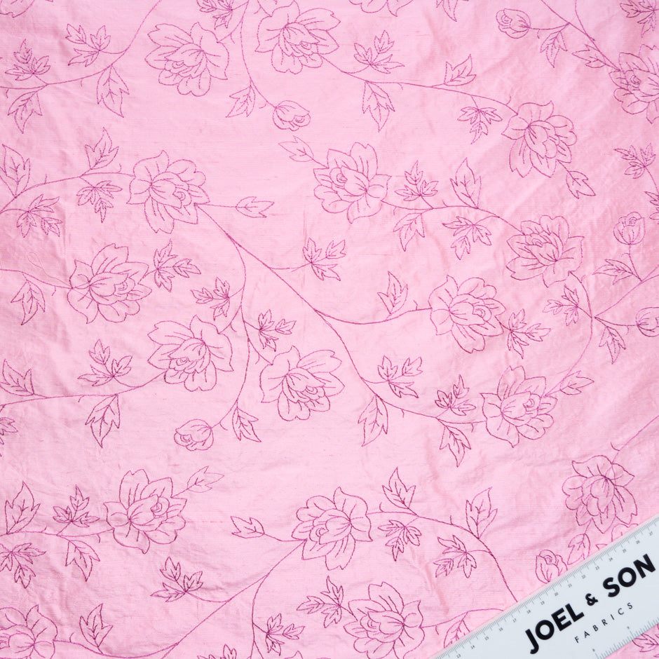 Candy Pink Floral Embroidered Silk Shantung