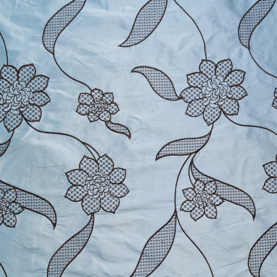 Floral Embroidered Sky Blue Silk Dupion