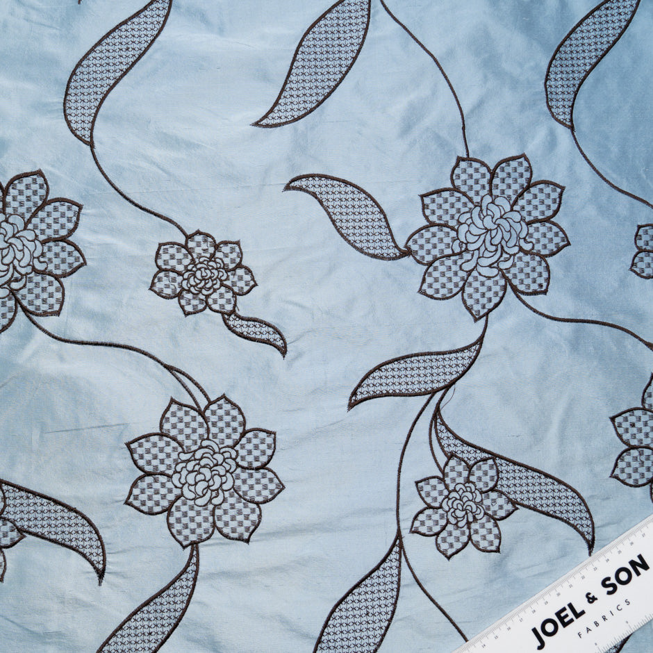 Floral Embroidered Sky Blue Silk Dupion