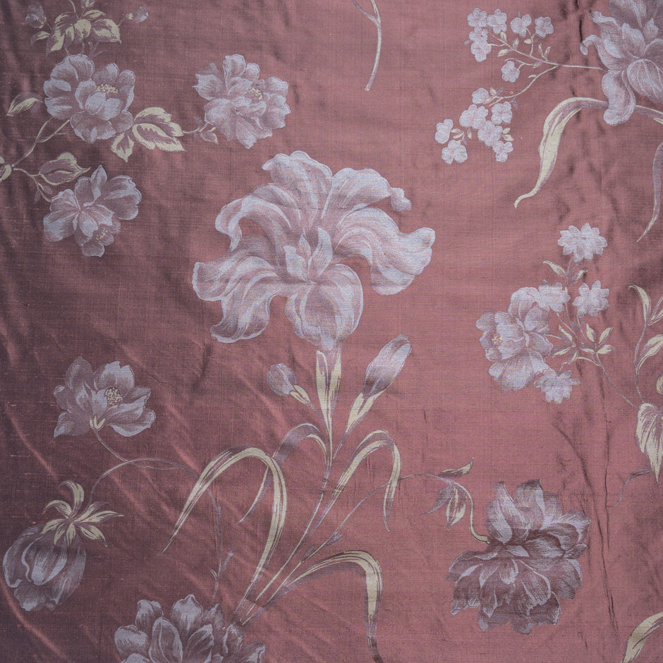 Floral Printed Raisin Silk Shantung