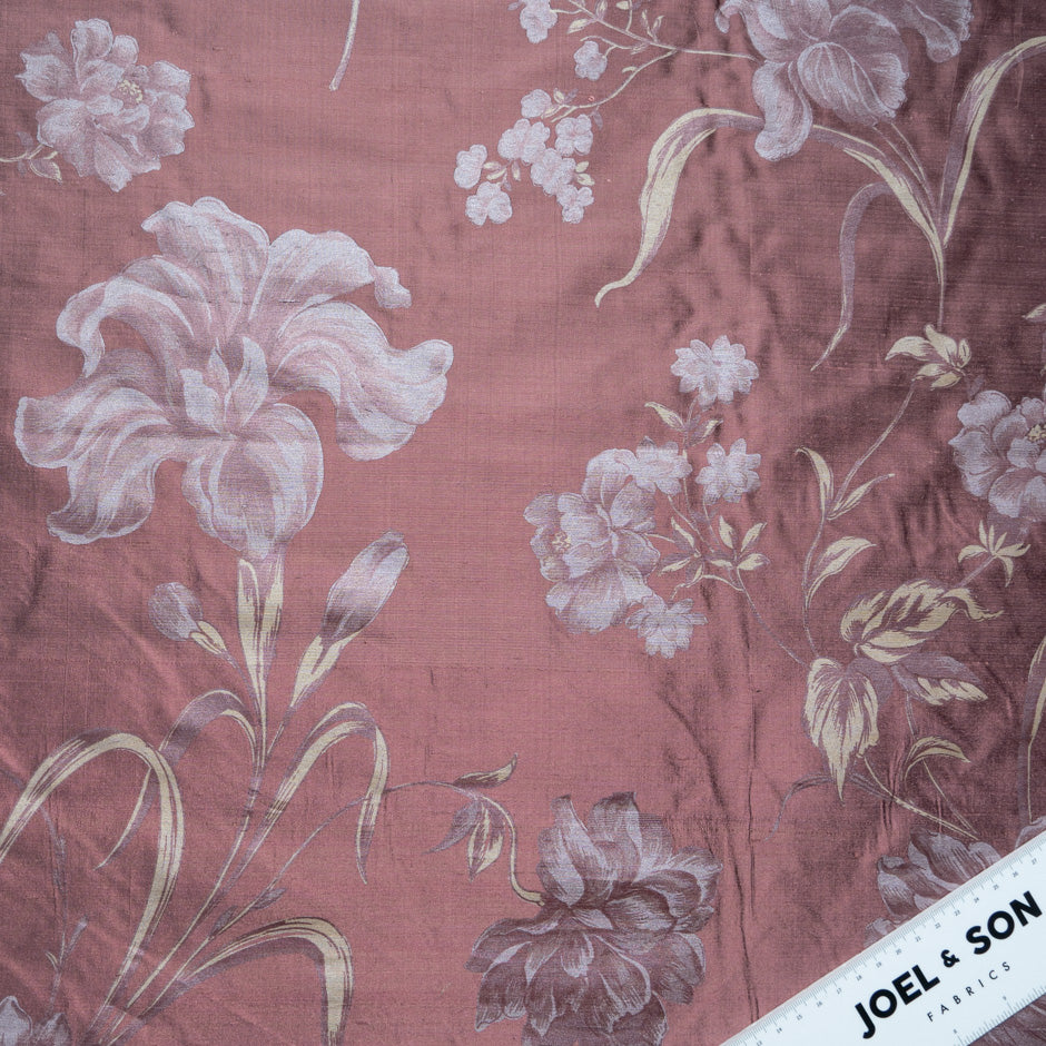 Floral Printed Raisin Silk Shantung