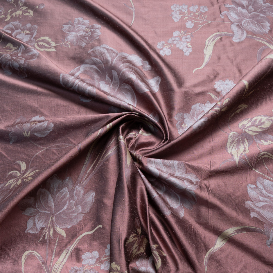Floral Printed Raisin Silk Shantung