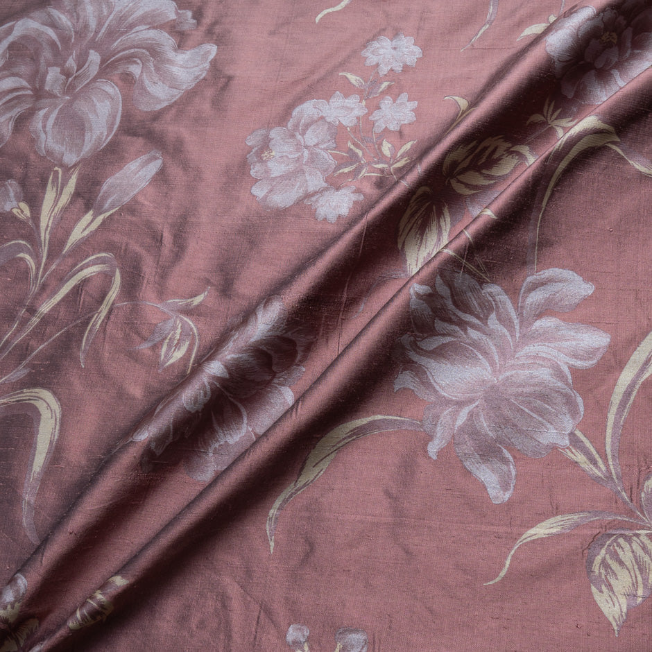Floral Printed Raisin Silk Shantung