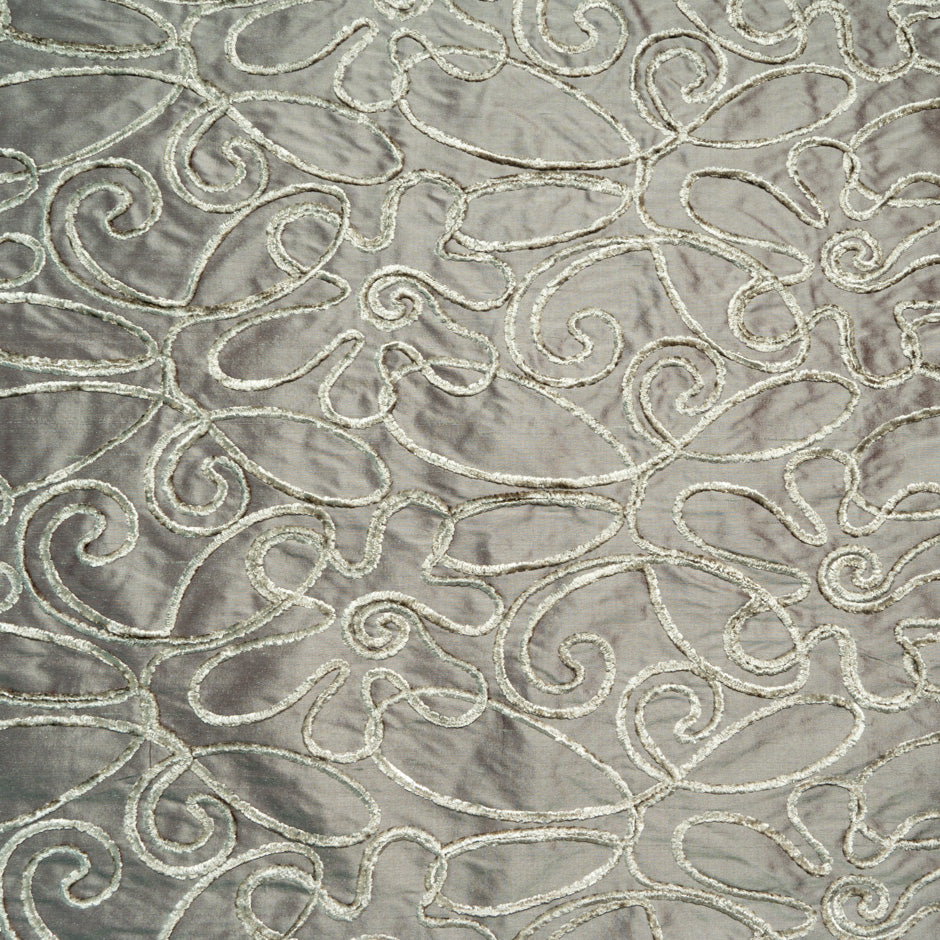 Swirl Embroidered Soft Brown Silk Shantung