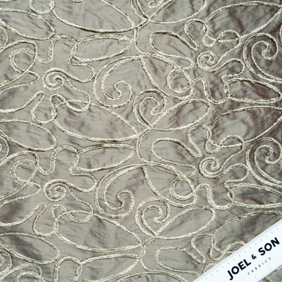 Swirl Embroidered Soft Brown Silk Shantung