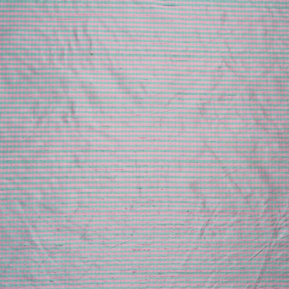Mint Green & Pink Gingham Silk Dupion