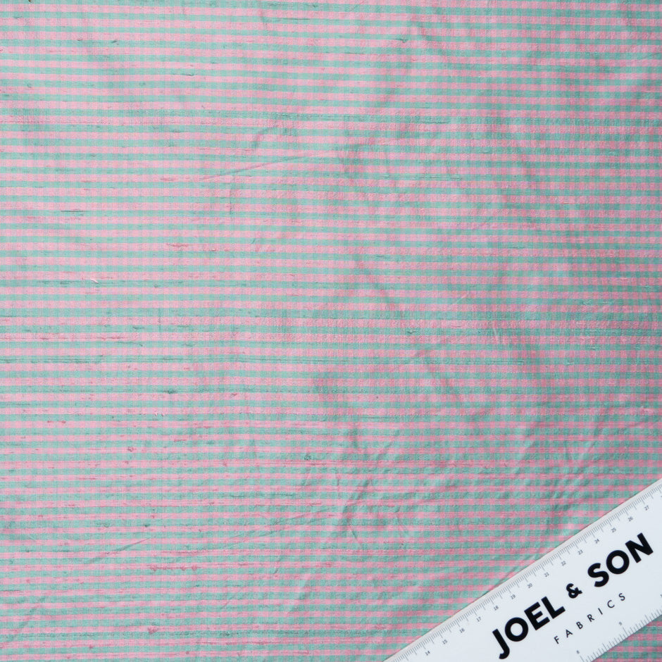 Mint Green & Pink Gingham Silk Dupion