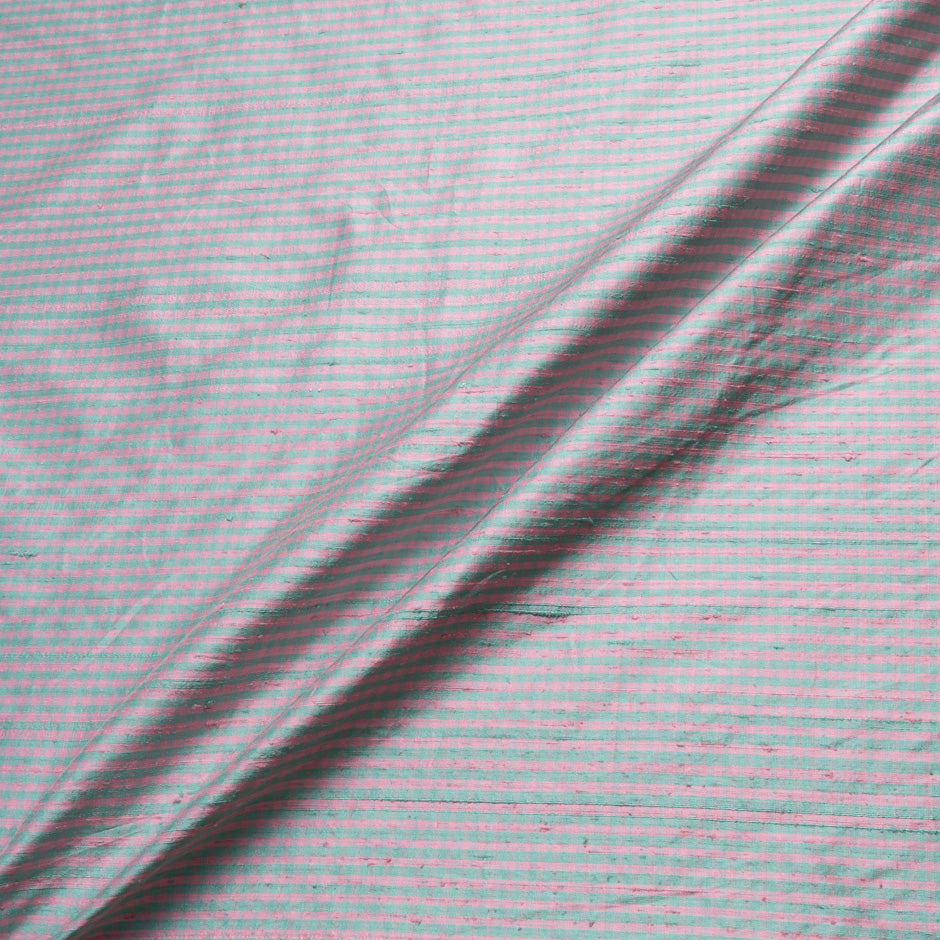 Mint Green & Pink Gingham Silk Dupion