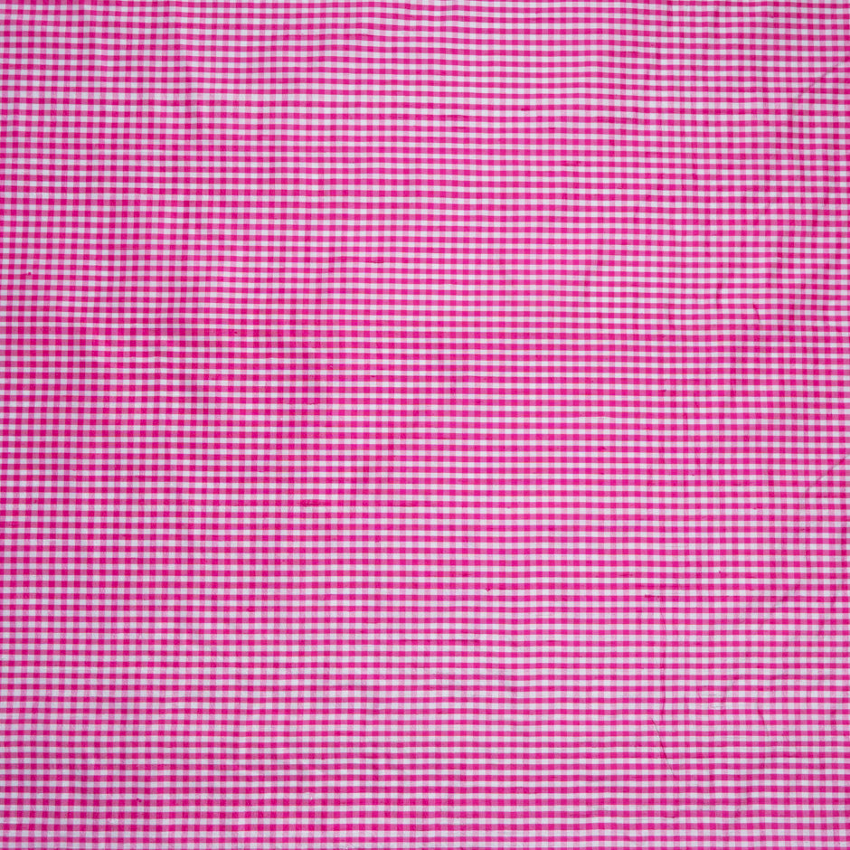 Fuchsia Pink & White Gingham Silk Dupion
