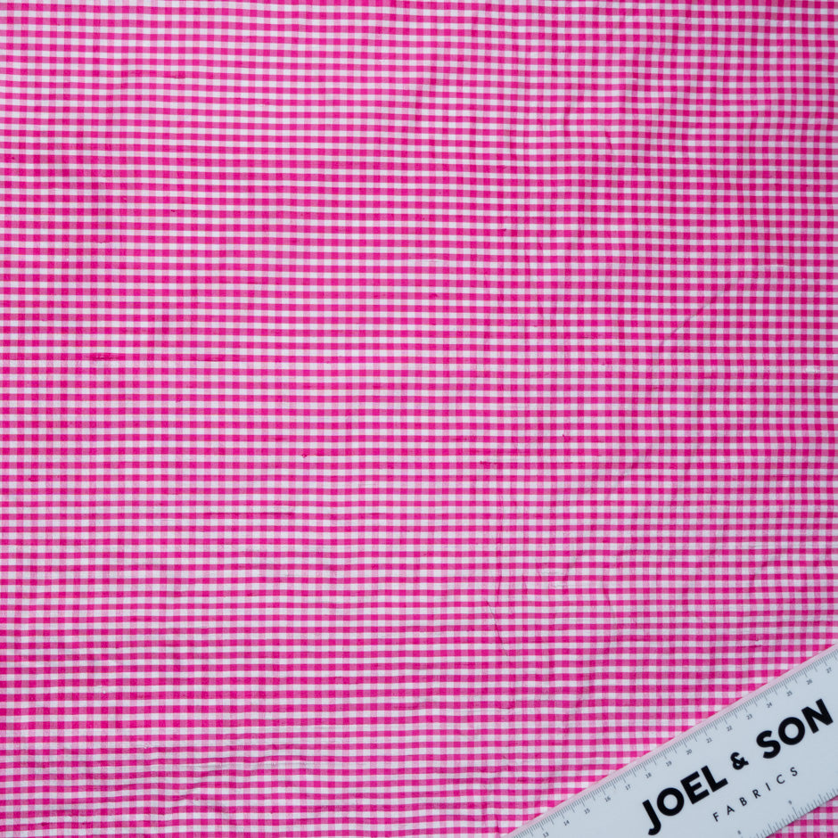 Fuchsia Pink & White Gingham Silk Dupion