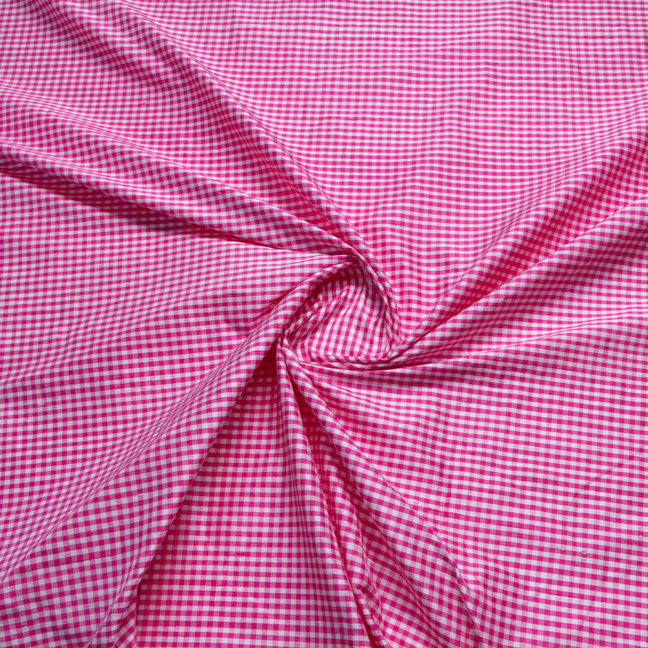 Fuchsia Pink & White Gingham Silk Dupion
