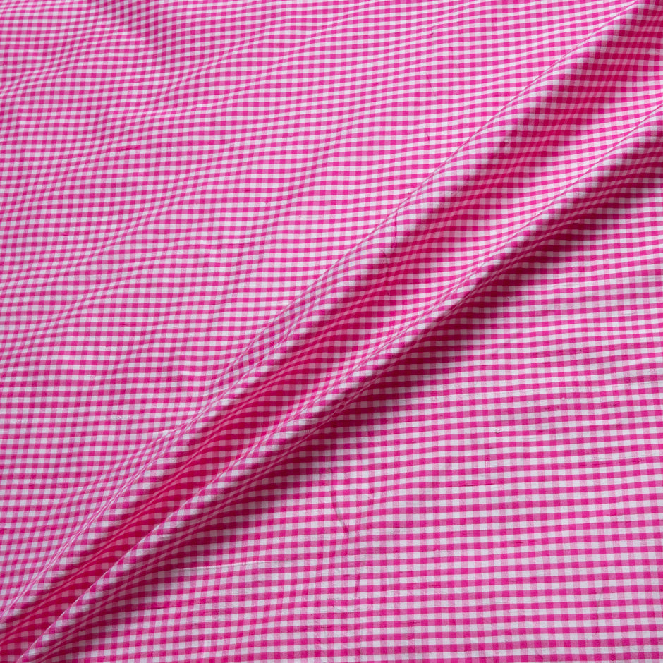 Fuchsia Pink & White Gingham Silk Dupion