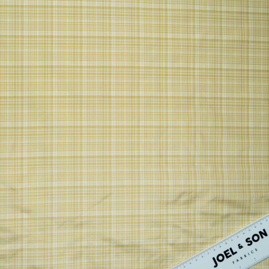 Mustard Yellow & Beige Tartan Pure Silk Taffeta