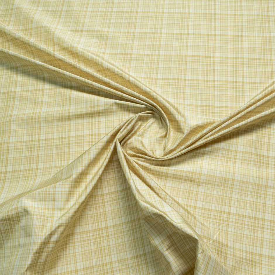 Mustard Yellow & Beige Tartan Pure Silk Taffeta