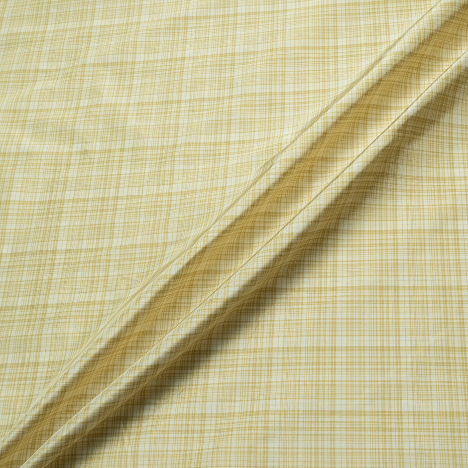 Mustard Yellow & Beige Tartan Pure Silk Taffeta