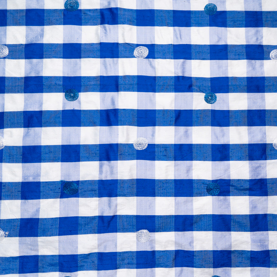 Royal Blue & White Checkered Silk Shantung