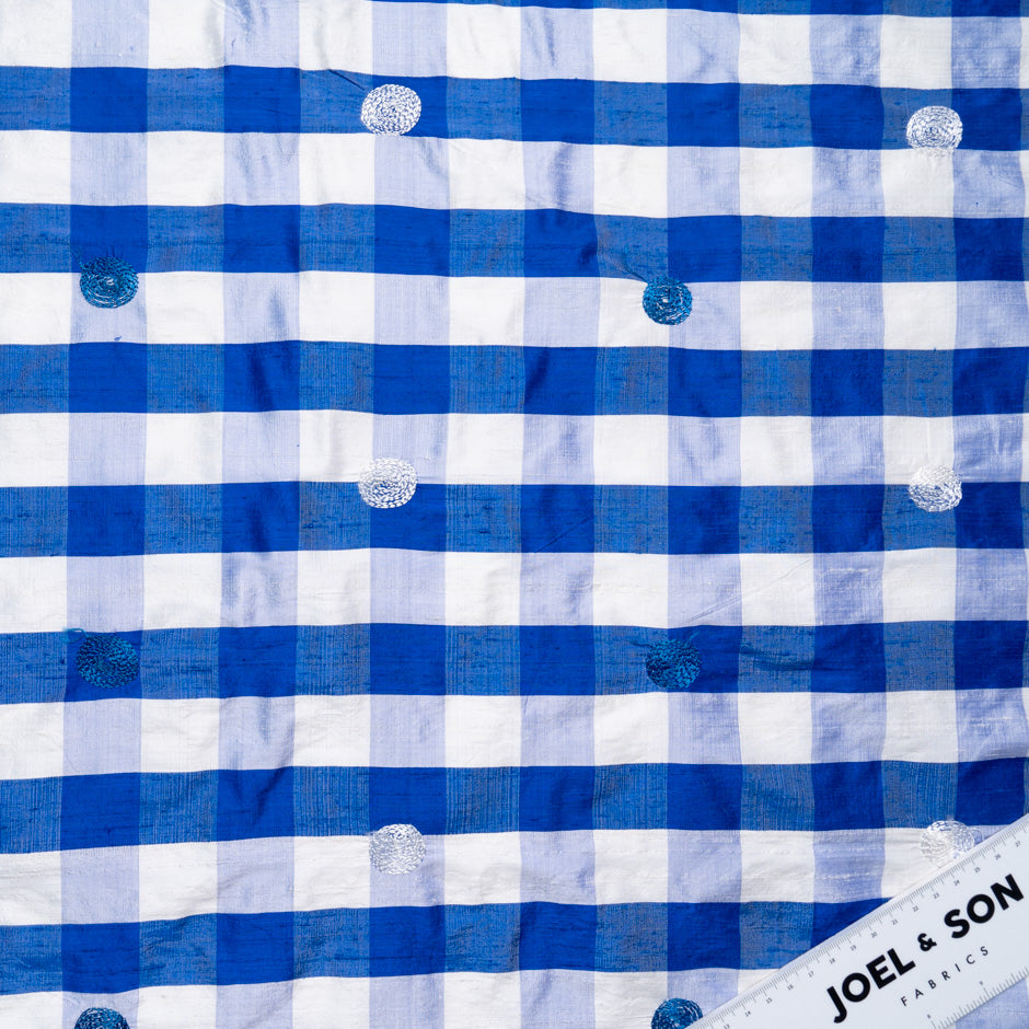 Royal Blue & White Checkered Silk Shantung