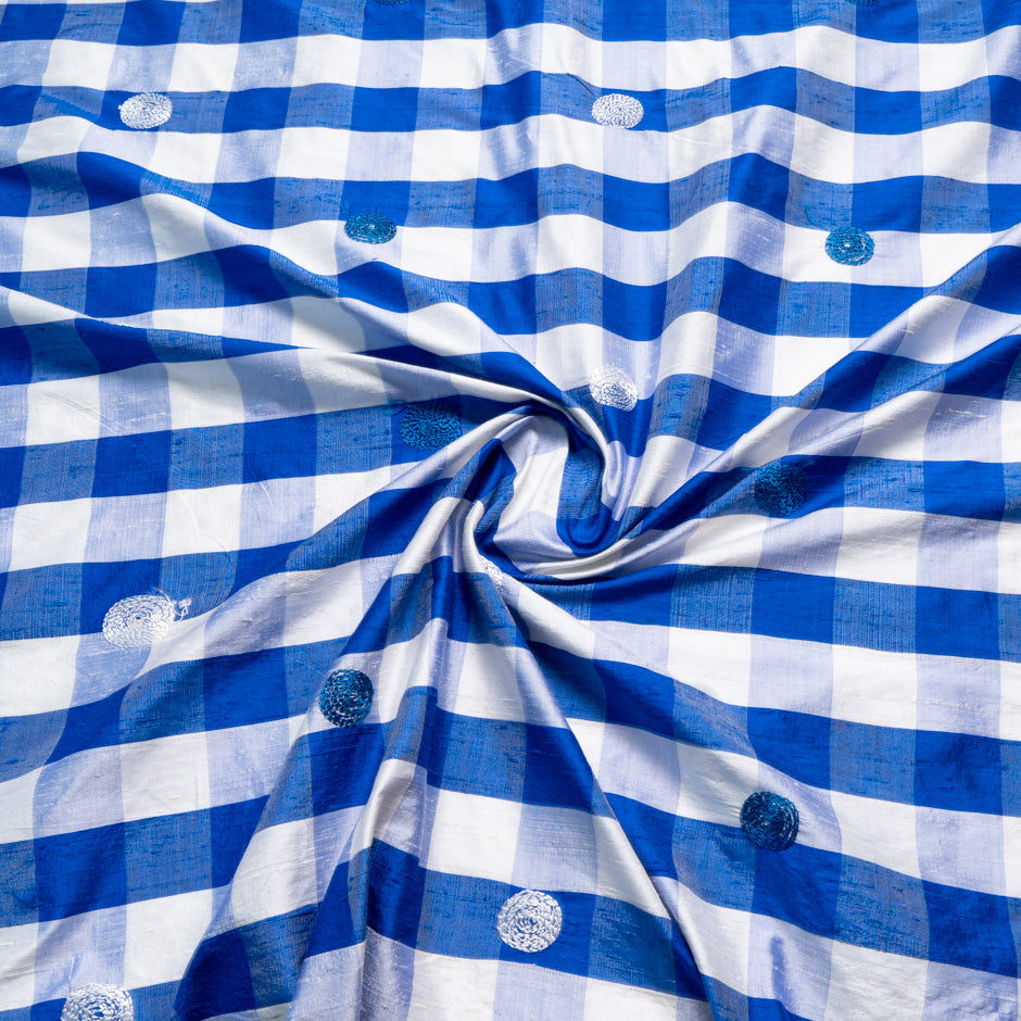 Royal Blue & White Checkered Silk Shantung