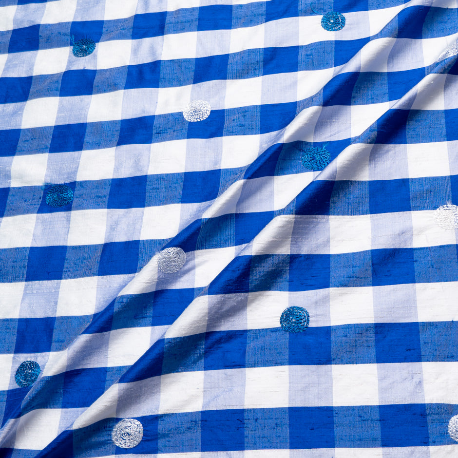 Royal Blue & White Checkered Silk Shantung