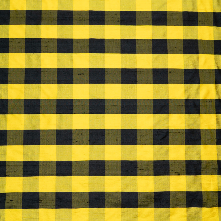 Canary Yellow & Black Checkered Silk Shantung