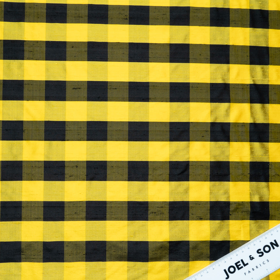 Canary Yellow & Black Checkered Silk Shantung