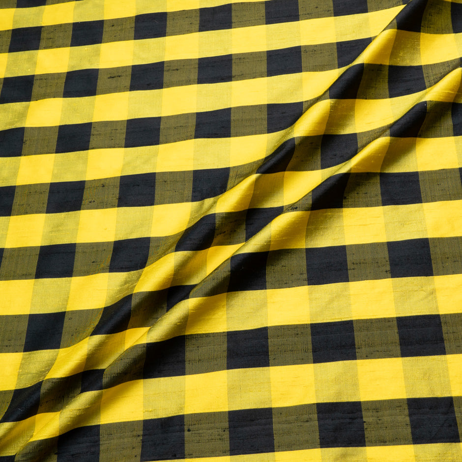 Canary Yellow & Black Checkered Silk Shantung