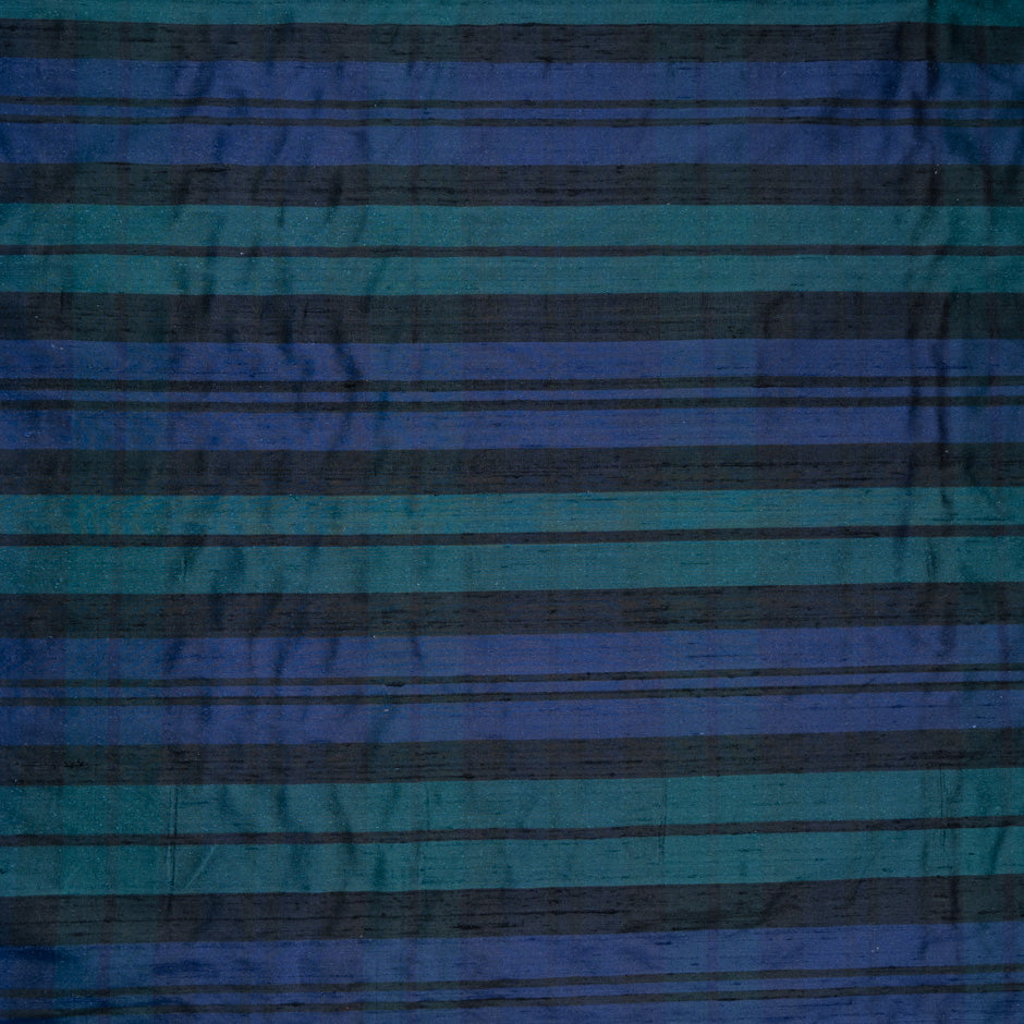 Dark Blue & Green Striped Silk Shantung