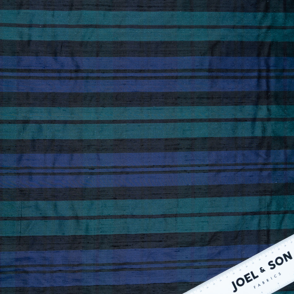 Dark Blue & Green Striped Silk Shantung