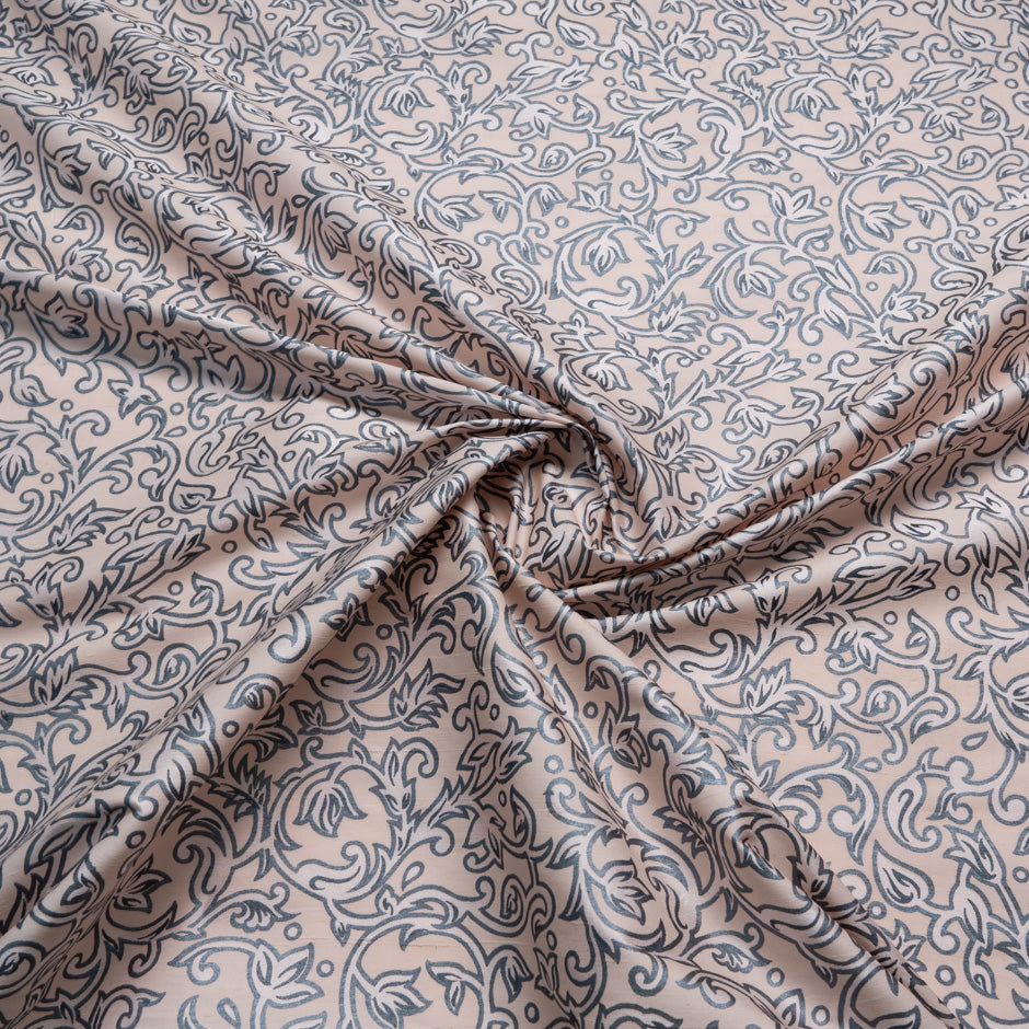 Slate Grey Patterned Silk Shantung