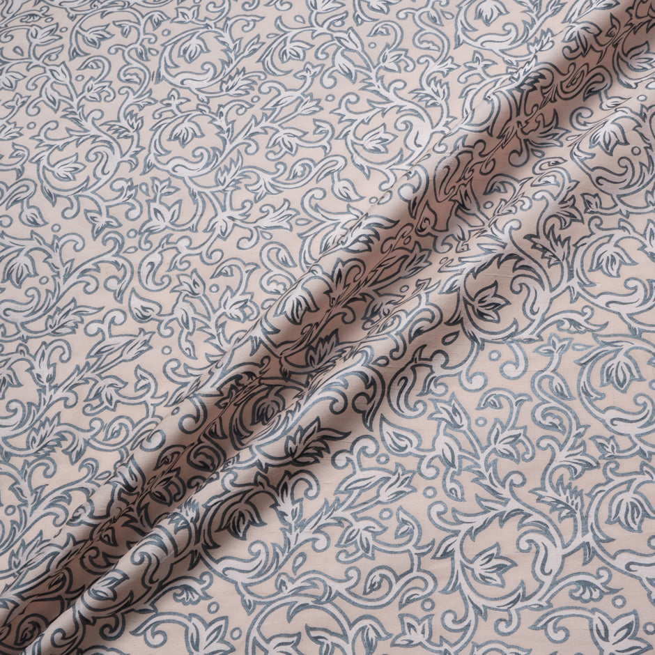 Slate Grey Patterned Silk Shantung