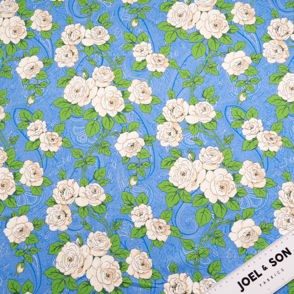 Rose Printed Sky Blue Paisley Cotton