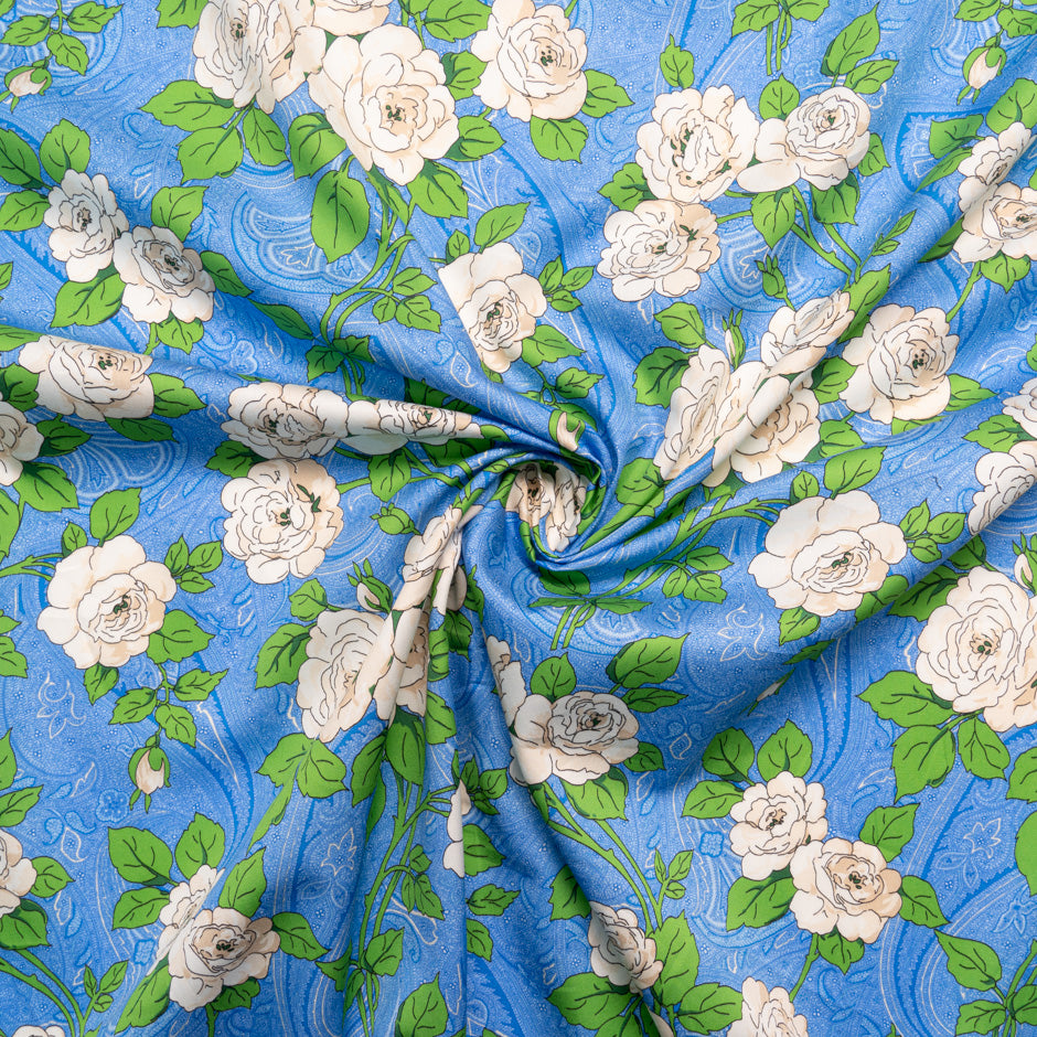 Rose Printed Sky Blue Paisley Cotton