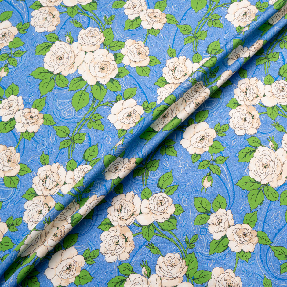 Rose Printed Sky Blue Paisley Cotton