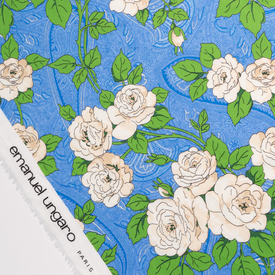Rose Printed Sky Blue Paisley Cotton