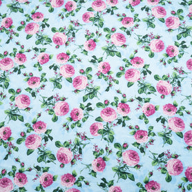 Magenta Rose Printed Sky Blue Cotton