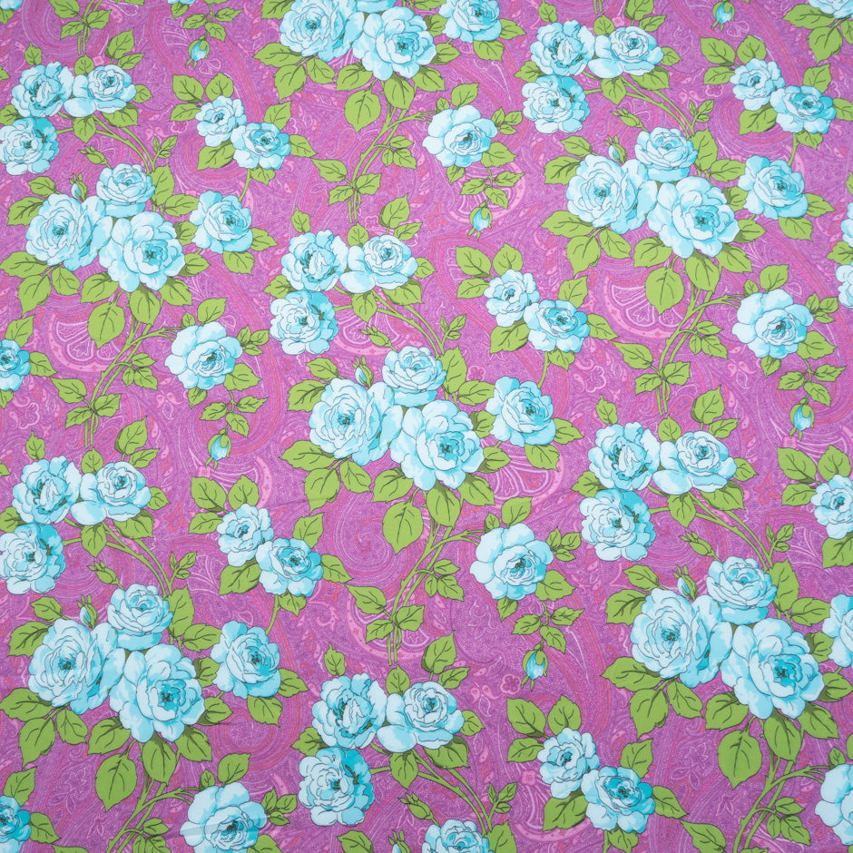 Blue Rose Printed Magenta Paisley Cotton