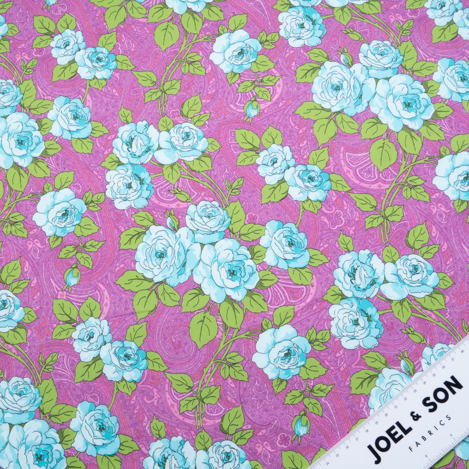Blue Rose Printed Magenta Paisley Cotton