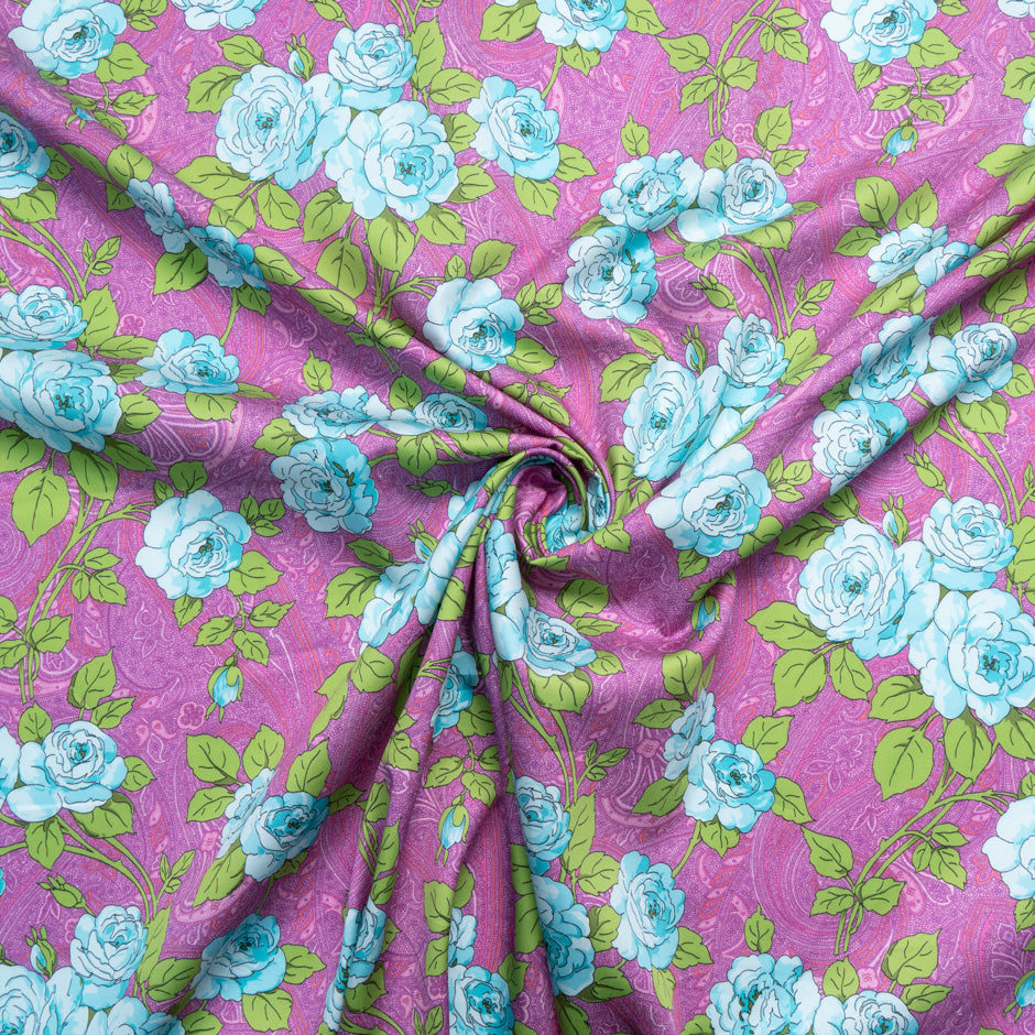 Blue Rose Printed Magenta Paisley Cotton