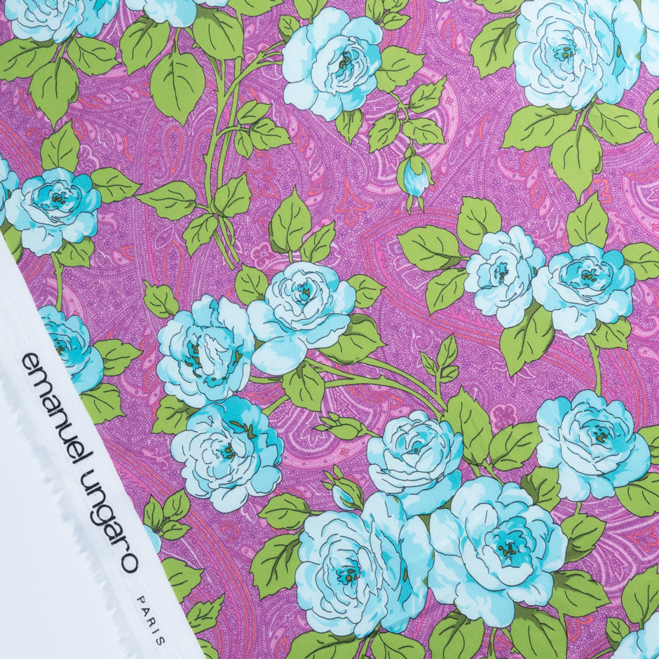 Blue Rose Printed Magenta Paisley Cotton