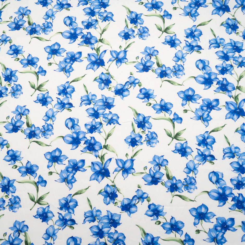 Royal Blue Floral Printed White Cotton