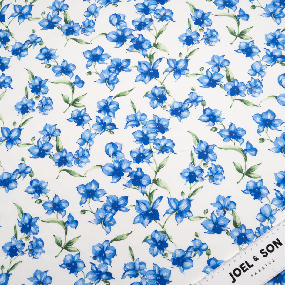 Royal Blue Floral Printed White Cotton
