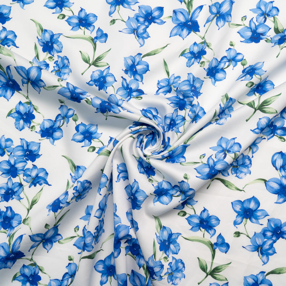 Royal Blue Floral Printed White Cotton