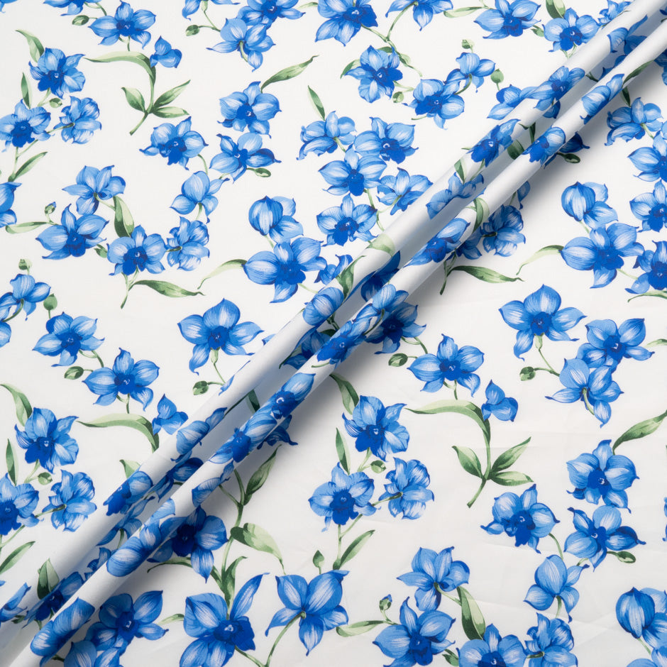 Royal Blue Floral Printed White Cotton