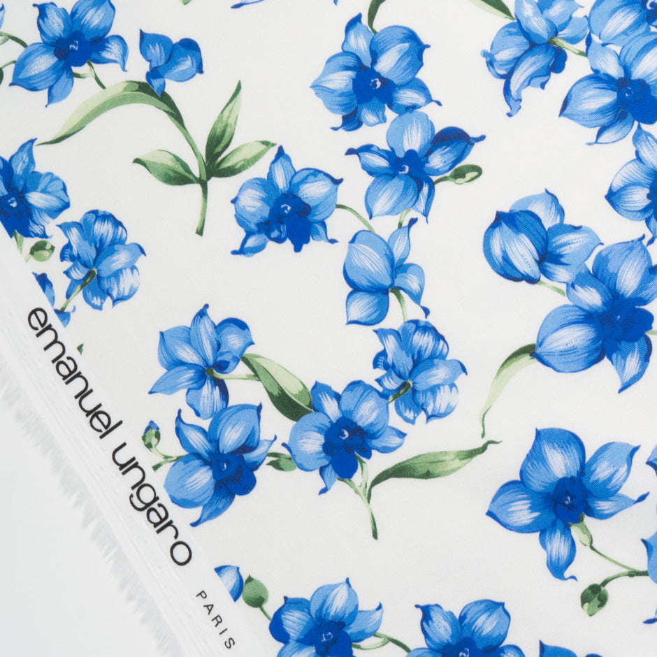 Royal Blue Floral Printed White Cotton