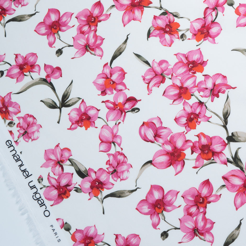 Rich Pink Floral Printed White Cotton