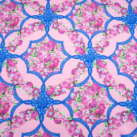 Pink Floral & Blue Printed Candy Pink Cotton