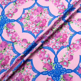 Pink Floral & Blue Printed Candy Pink Cotton