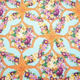 Magenta Floral & Orange Printed Sky Blue Cotton