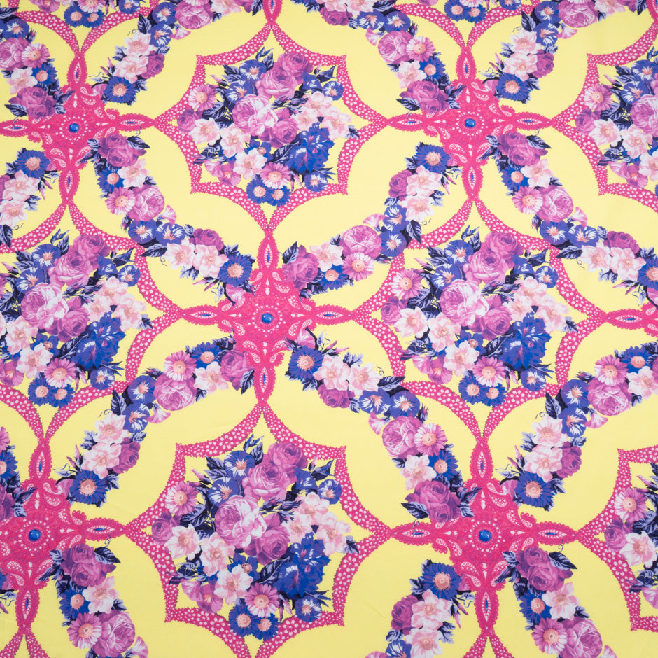 Floral & Pink Kaleidoscopic Printed Yellow Cotton