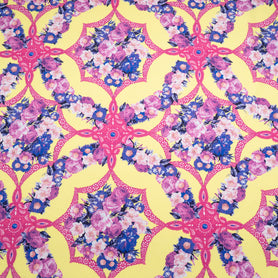 Floral & Pink Kaleidoscopic Printed Yellow Cotton